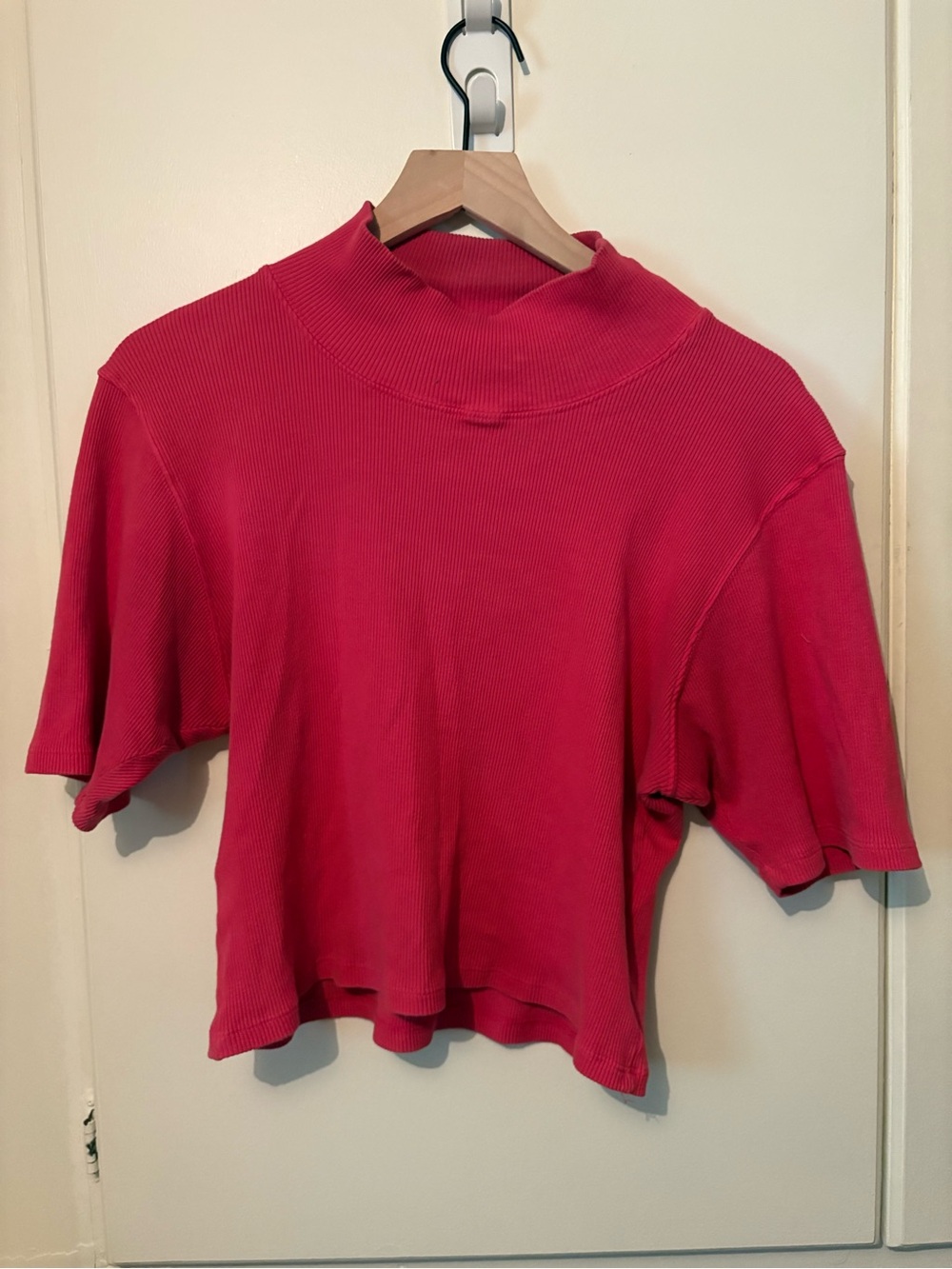 Big Bud Press Hot Pink Ribbed Cropped Mock Neck Tee